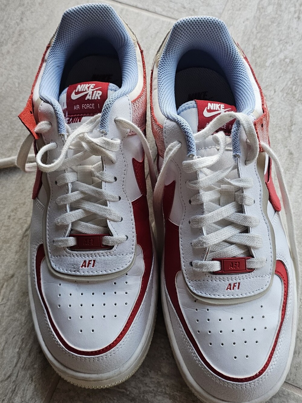 Nike White and Red Air Force 1 Sneakers